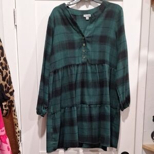 J for Justify Green Plaid Long Sleeve Dress